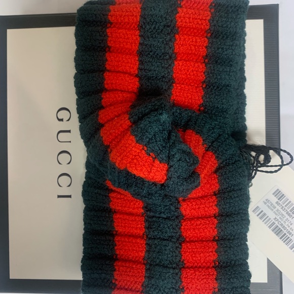 GUCCI Sherry Line Knit Hair Band Bandana Headband Scrunchie Wool Green Red - Picture 3 of 7